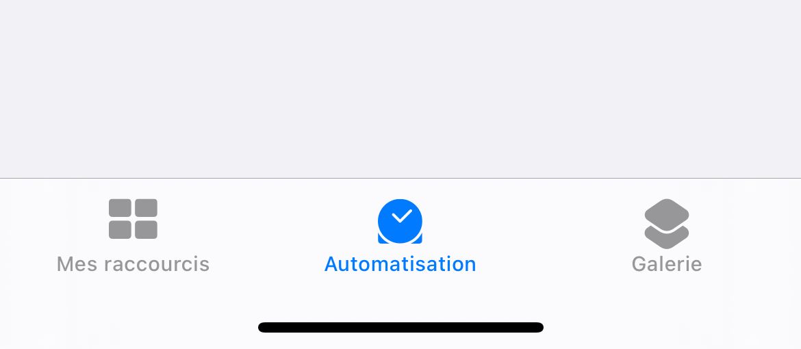 Menu de l'app Raccourci avec "Automatisation" séléctionnée